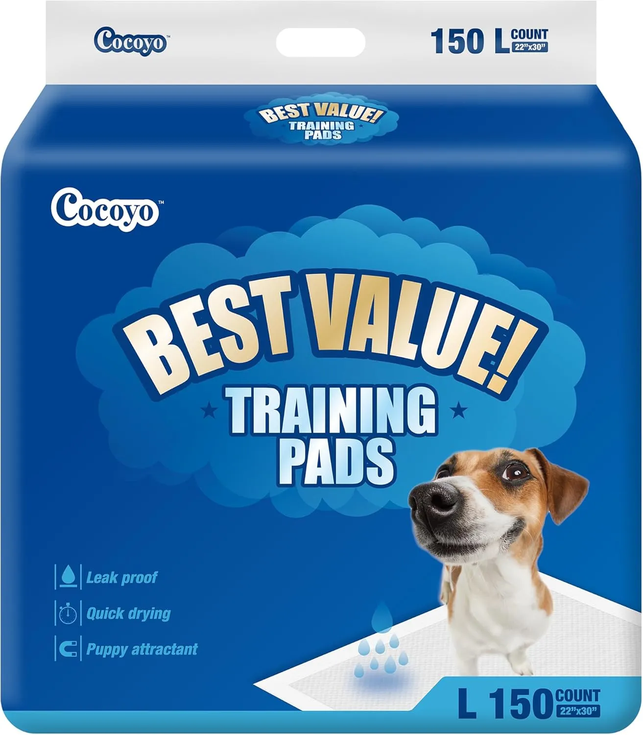 COCOYO Dog Training Pads Large SizeEliminating Urine Odor Puppy Pads  Premium Dog Pee Pads Value Pack (75 Count, L 26x30 inch)