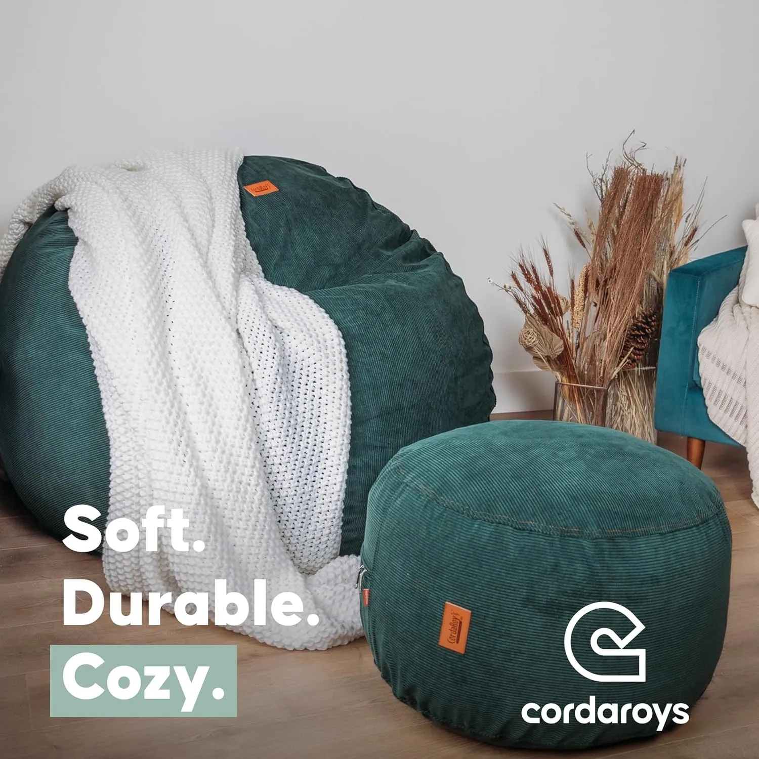 CordaRoy's Faux Fur Bean Bag-Convertible Bean Bag Chair & Bed-Machine-Washable Faux Fur Fabric Cover - for Basement, Living Room, Game Room, Dorm & More - Queen Size - Cow Pattern | Made in The USA