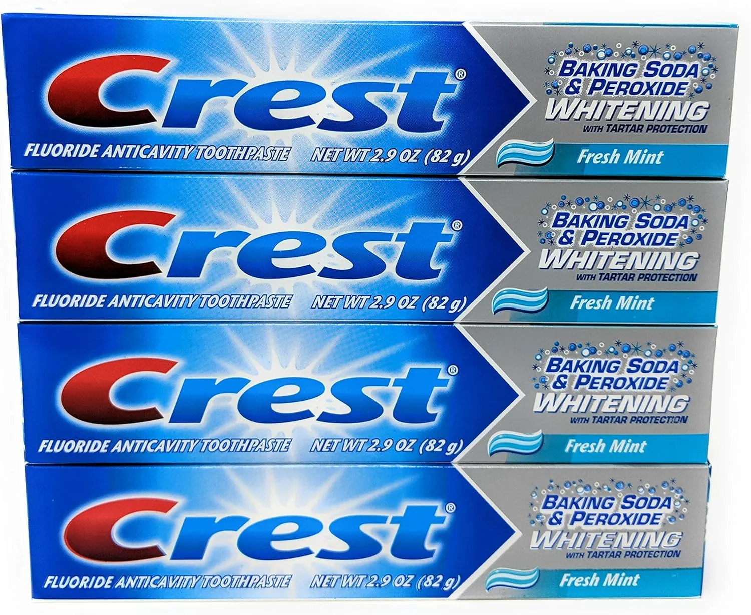Crest Baking Soda Peroxide Whitening Tartar Toothpaste, 2.9 Oz, Fresh Mint, Pack of 4