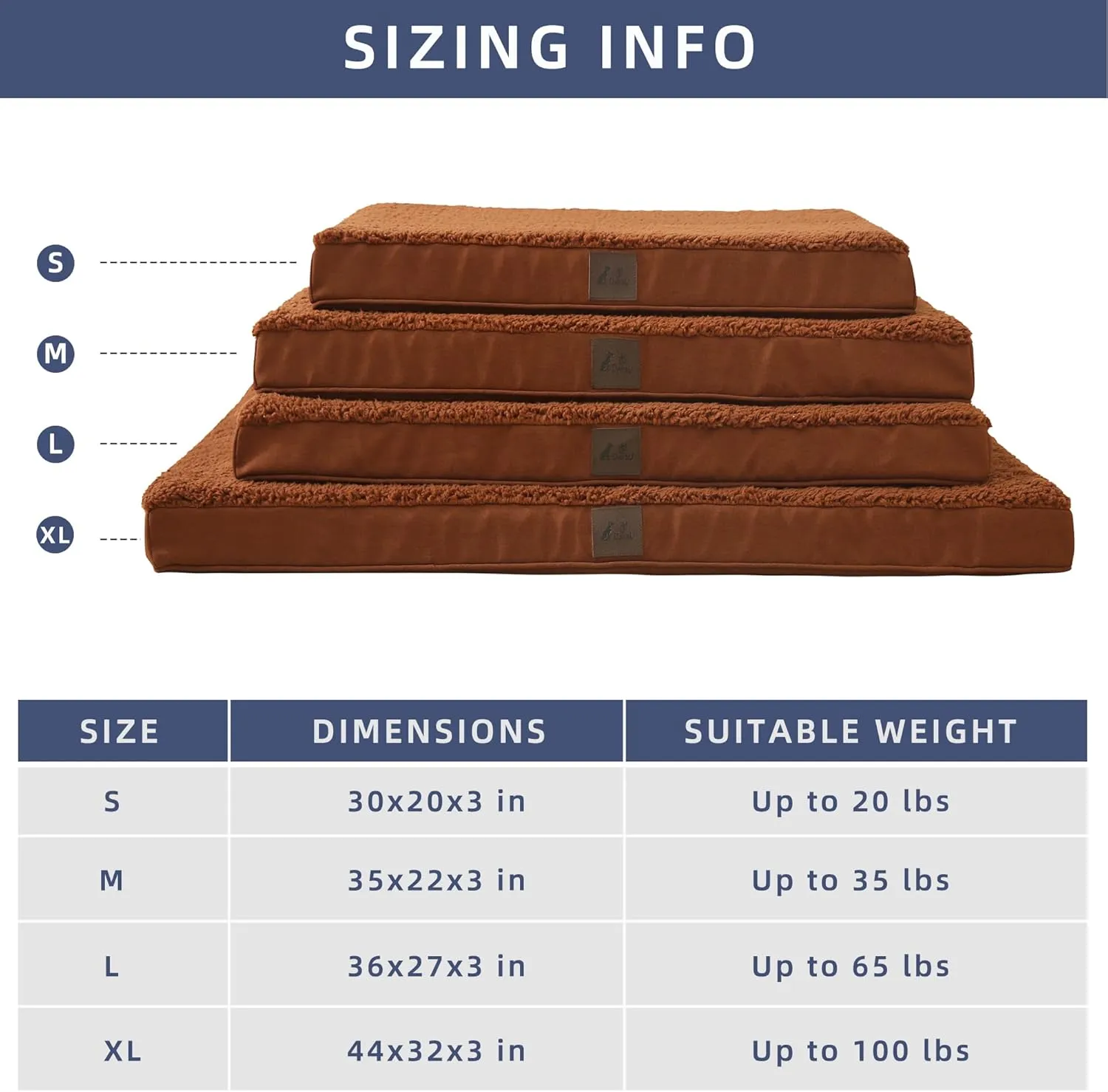 DaysU Dog Bed for Extra Large Dogs, Orthopedic Dog Beds with Removable Washable Cover, XL Egg Crate Foam Pet Bed Mat, Flax Brown, Suitable for Dogs Up to 100 Ibs, 44x32x3in