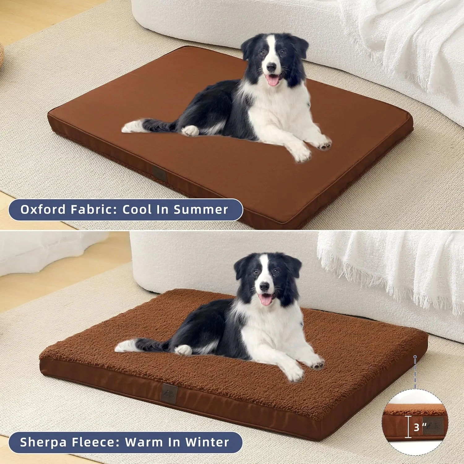 DaysU Dog Bed for Extra Large Dogs, Orthopedic Dog Beds with Removable Washable Cover, XL Egg Crate Foam Pet Bed Mat, Flax Brown, Suitable for Dogs Up to 100 Ibs, 44x32x3in