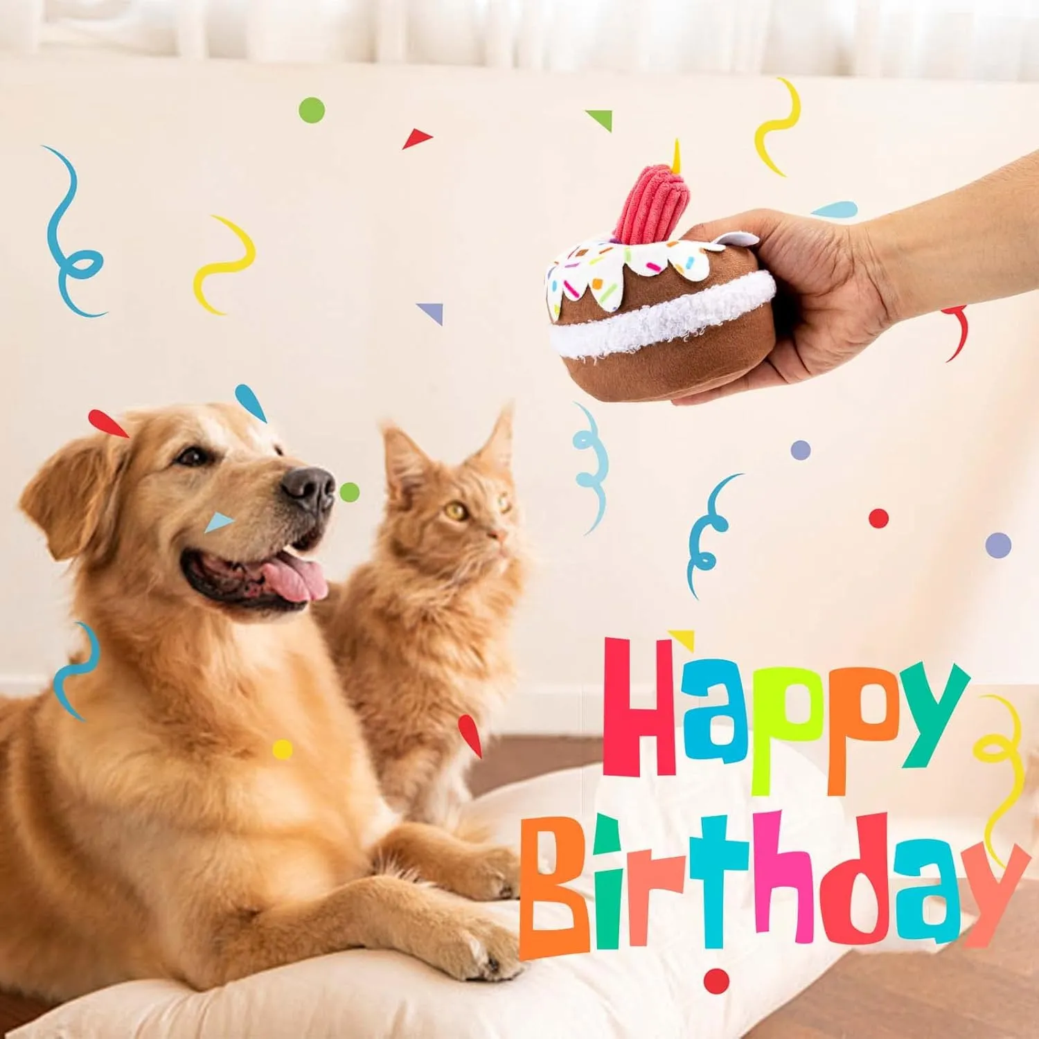 Dog Birthday Toy, Birthday Cake Toys for Girl Boy Gifts, Squeaky Plush