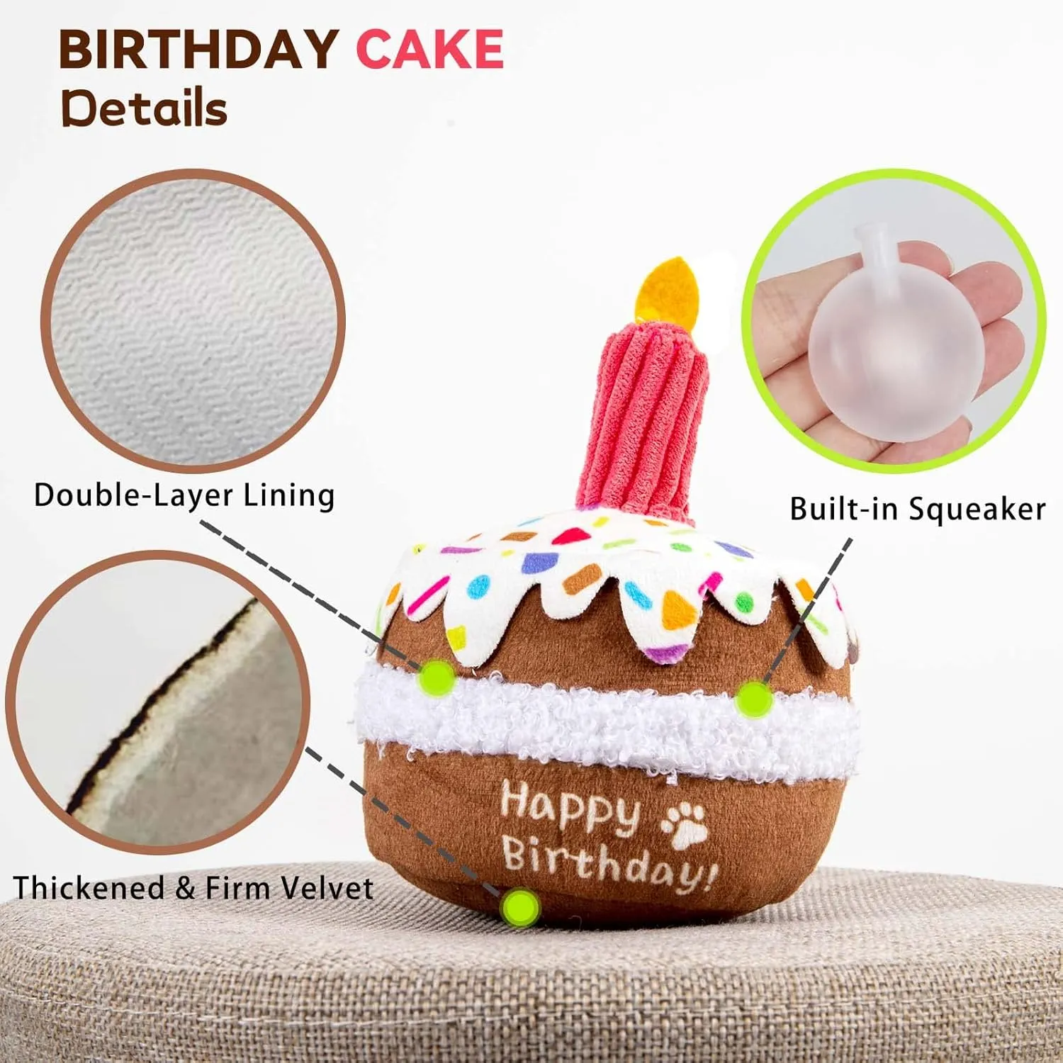 Dog Birthday Toy, Birthday Cake Toys for Girl Boy Gifts, Squeaky Plush