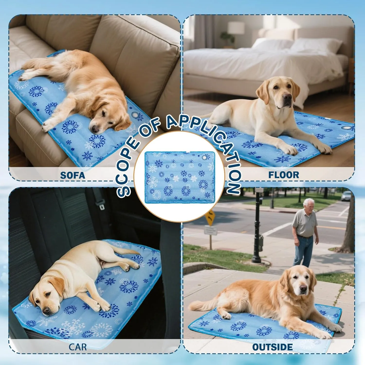 Dog Cooling Mat for Dogs & Cats - Self Cool Pad with Water Injection, Long-Lasting & Portable Pet Mat for Kennel, Car Seat, Sofa, Floor - Stay Cool All Summer (Blue, Large(18.7''*29.5'')
