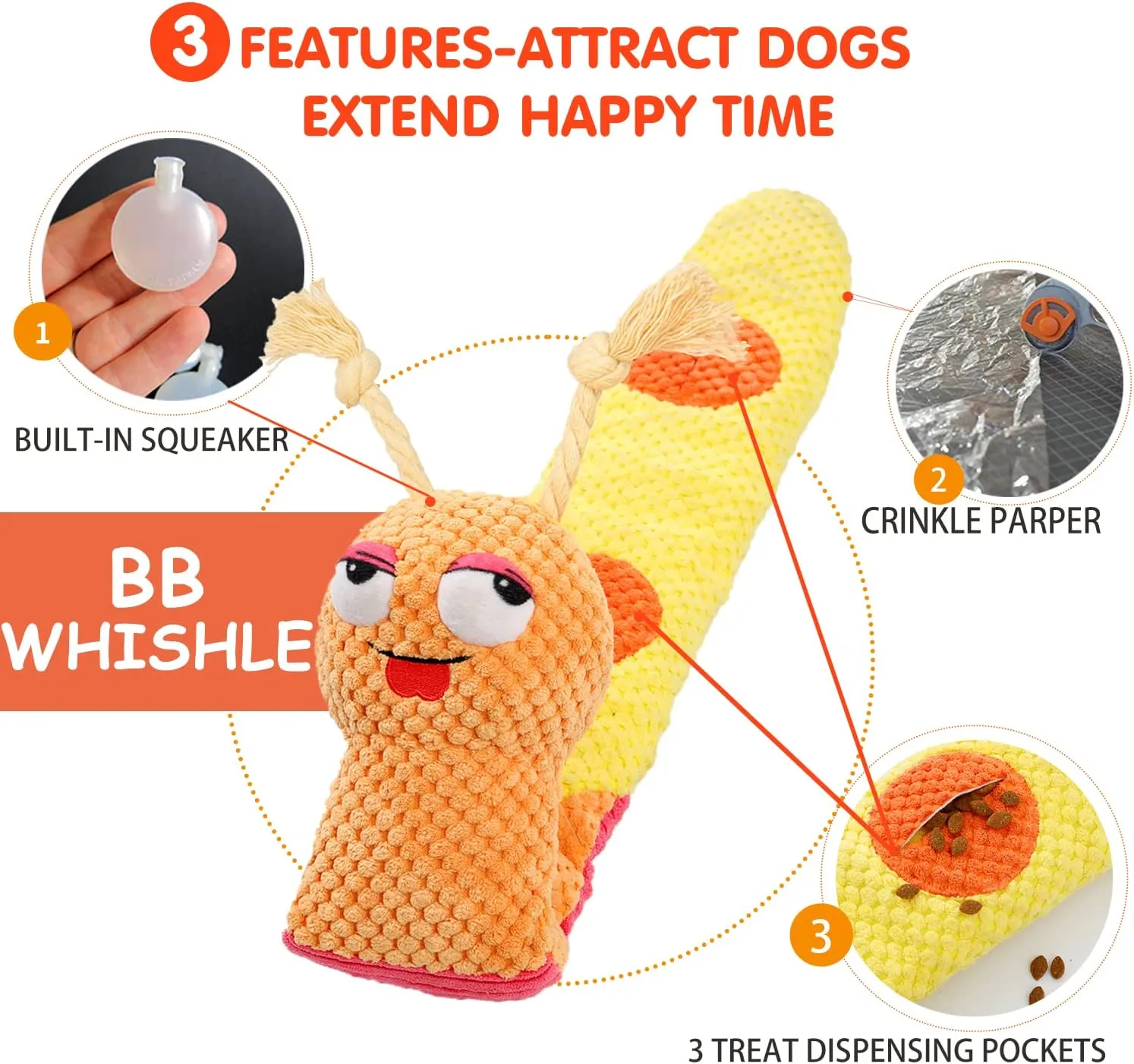 Dog Enrichment Toys - Dog Puzzles Squeaky Treat Dispensing Crinkle Plush Snuffle Toys - Treat Toy for Small Medium Large Dogs Tough Funny Soft Puppy Toy,Snail