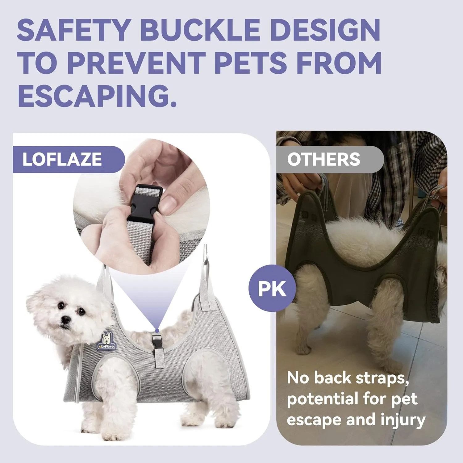 Dog Grooming Hammock Harness for Dogs & Cats with Pet Nail Clipper Trimmer - Cat Hanger Sling for Trimming Clipping Nails- Dog Hammock Restraint Bag for Small Medium Large pet  Grey S 