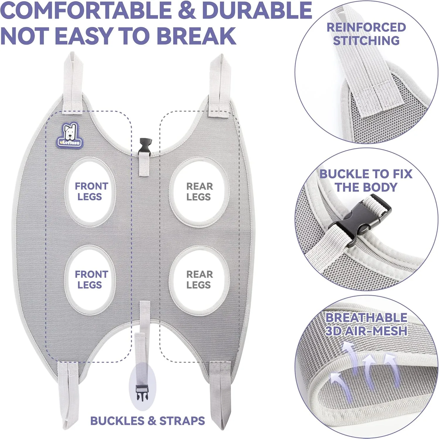 Dog Grooming Hammock Harness for Dogs & Cats with Pet Nail Clipper Trimmer - Cat Hanger Sling for Trimming Clipping Nails- Dog Hammock Restraint Bag for Small Medium Large pet  Grey S 