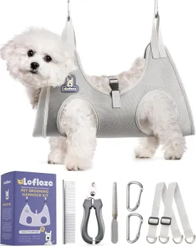 Dog Grooming Hammock Harness for Dogs & Cats with Pet Nail Clipper Trimmer - Cat Hanger Sling for Trimming Clipping Nails- Dog Hammock Restraint Bag for Small Medium Large pet  Grey S 
