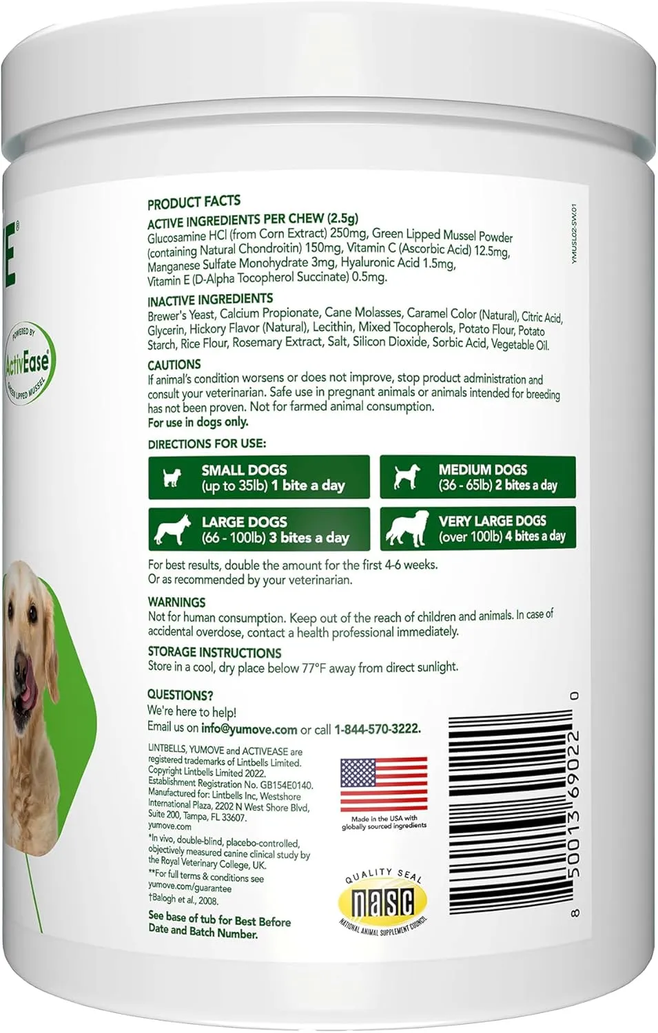 Dog Joint Supplement, Hip and Joint Supplement for Dogs with Glucosamine, Hyaluronic Acid, and Green Lipped Mussel and Omegas, Relief for Dog Hip and Joint Aches and Stiffness, by YuMOVE - 300 Bites