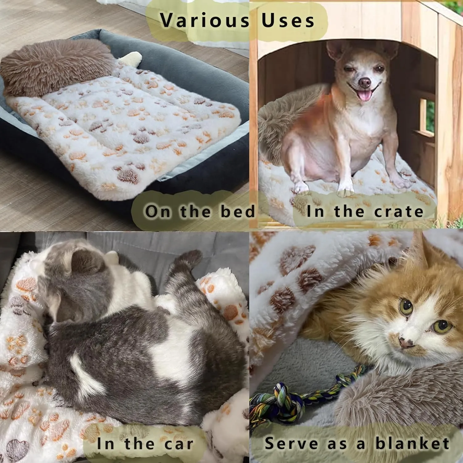 Dog Mat for Crate With Calming Pillow, Portable Pet Liner Travel Bed, Medium Size Fluffy Kennel Pads, Washable 24x15inches