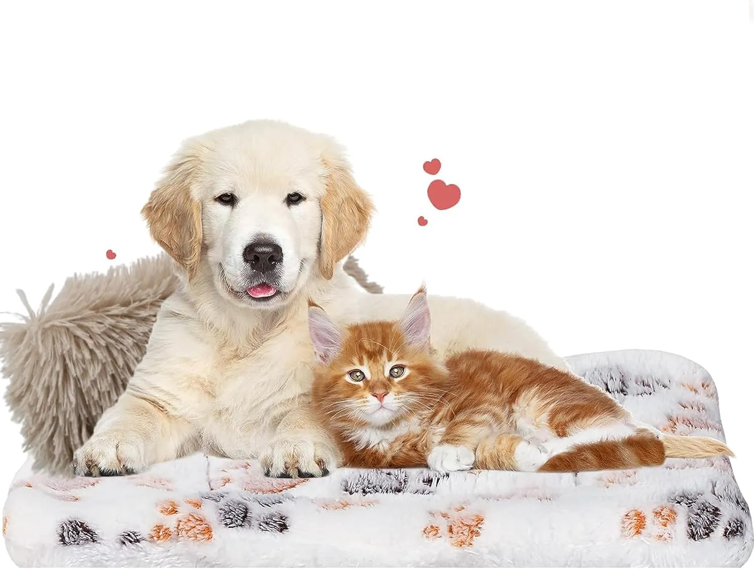 Dog Mat for Crate With Calming Pillow, Portable Pet Liner Travel Bed, Medium Size Fluffy Kennel Pads, Washable 24x15inches