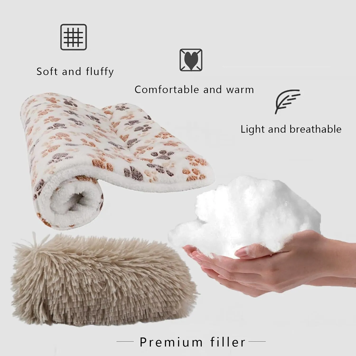 Dog Mat for Crate With Calming Pillow, Portable Pet Liner Travel Bed, Medium Size Fluffy Kennel Pads, Washable 24x15inches