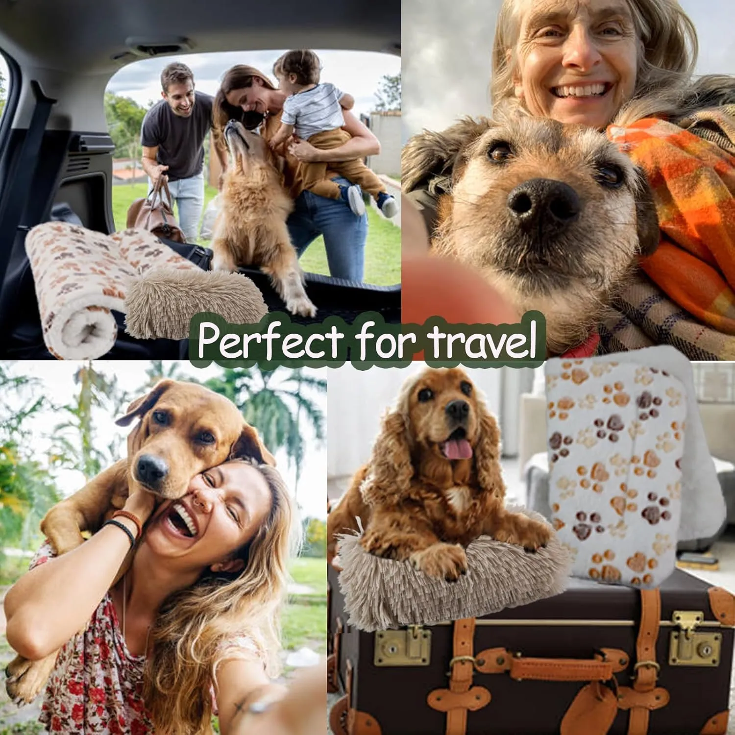 Dog Mat for Crate With Calming Pillow, Portable Pet Liner Travel Bed, Medium Size Fluffy Kennel Pads, Washable 24x15inches