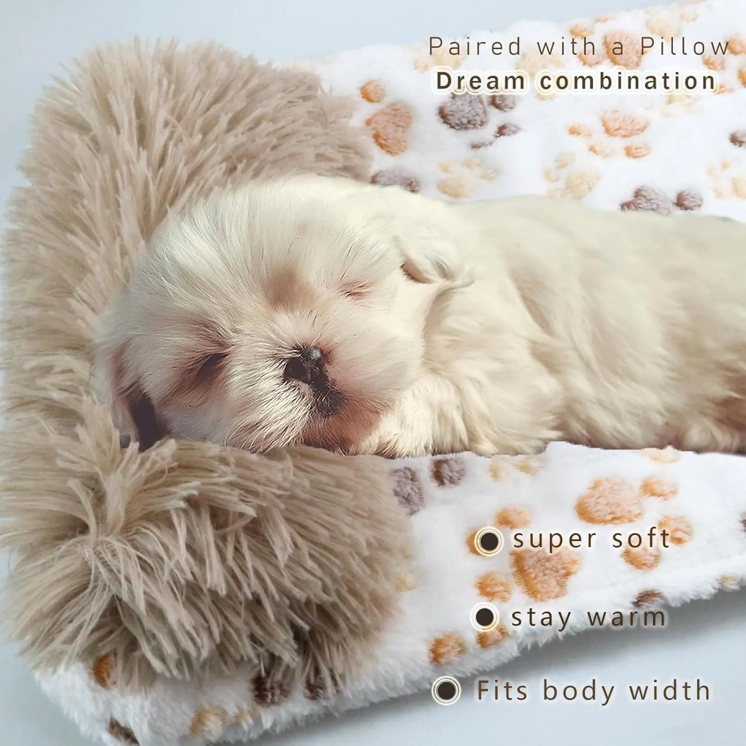 Dog Mat for Crate With Calming Pillow, Portable Pet Liner Travel Bed, Medium Size Fluffy Kennel Pads, Washable 24x15inches