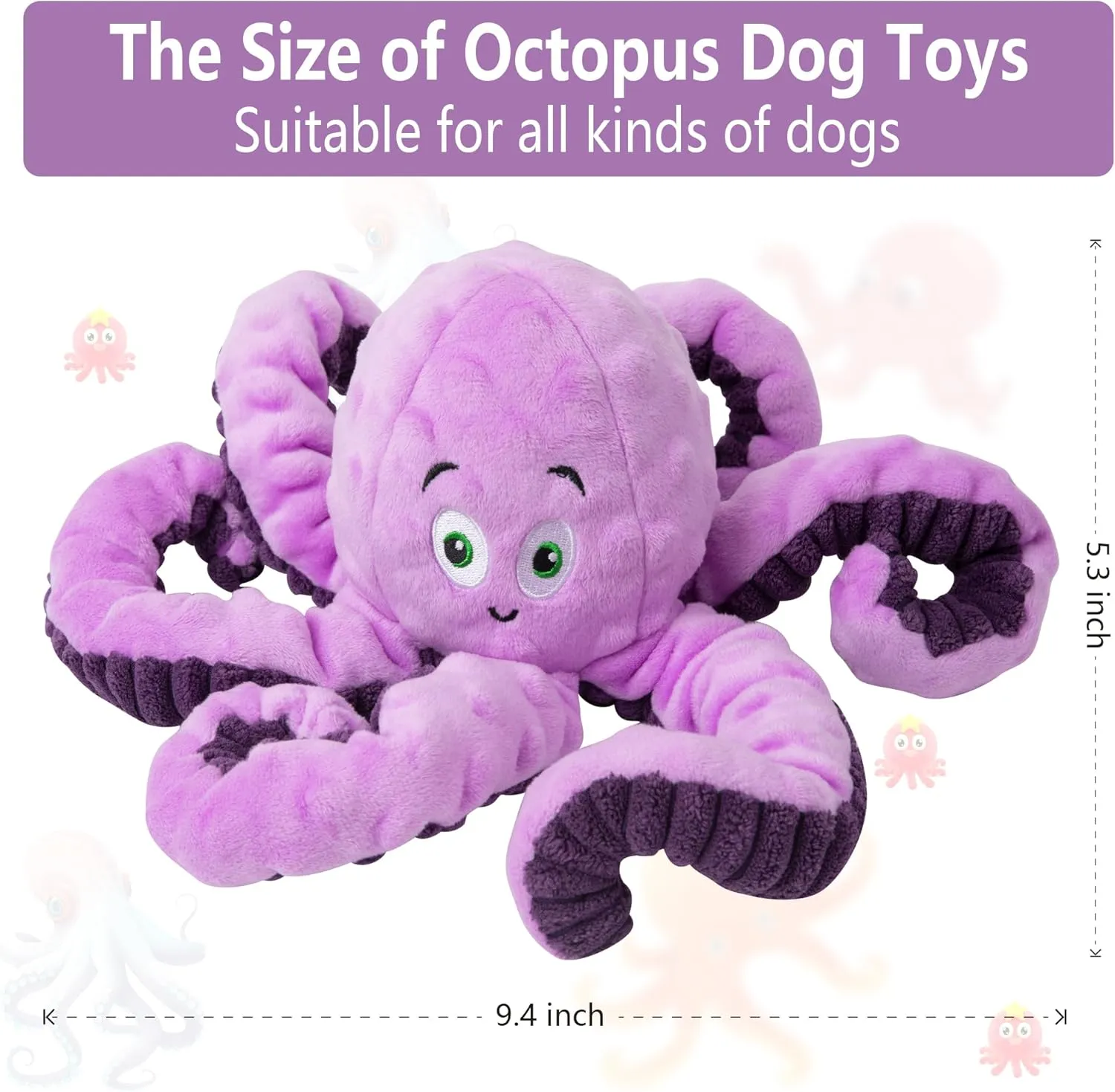 Dog Toys for Large Breed, Octopus Squeaky Funny Cute Interactive Medium & Small Dog Toys, Stuffed Plush Animals Puppy Toys, Dog Birthday for Dog Presents - Octopus