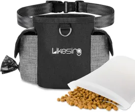 Dog Treat Pouch with Silicone Snack Pouch, 2 Cup Treat Bag Dog Treat Pouches for Pet Training with Clicker, Stronger Magnetic Closure, 2 Ways to Wear Dog Walking Bag(Black Grey)