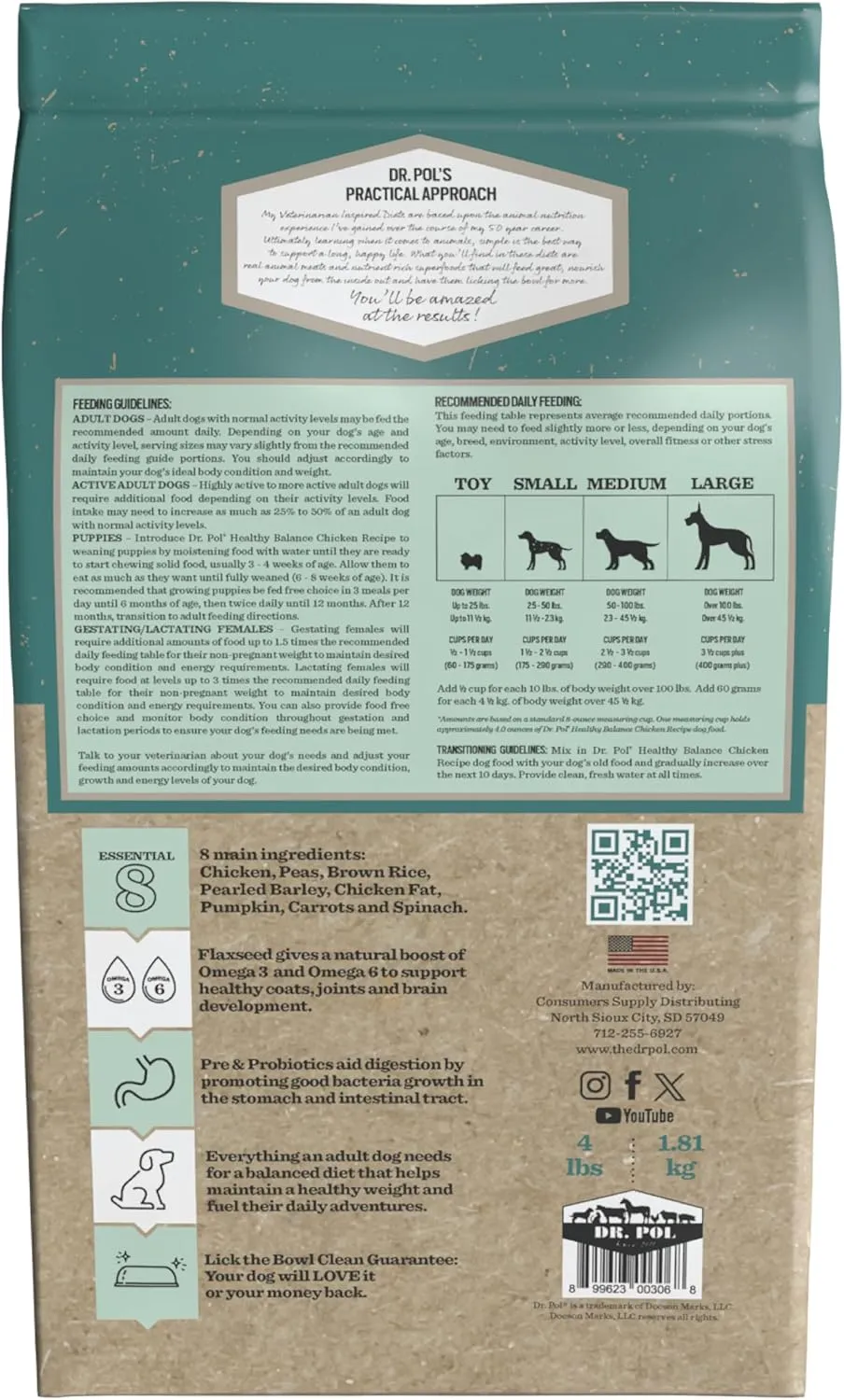Dr. Pol Limited Ingredient Chicken Dog Food - Natural Healthy Balance Kibble, Single Meat Source, Vet Formulated for Allergies and Sensitive Stomachs, Made in USA, Chicken 4lb Bag