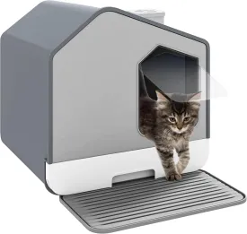 DWVO XL Enclosed Cat Litter Box with Vent, Mat, and Litter Scoop, Odorless, Anti-Splashing, No Installation Required - Gray