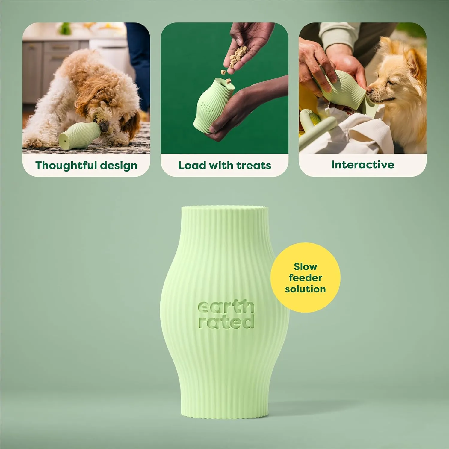 Earth Rated Treat Dispensing Dog Toys, Enrichment Toy for Adult and Puppy Dogs, Slow Feeder, Dishwasher and Freezer-Safe, Natural Rubber, Small, Green