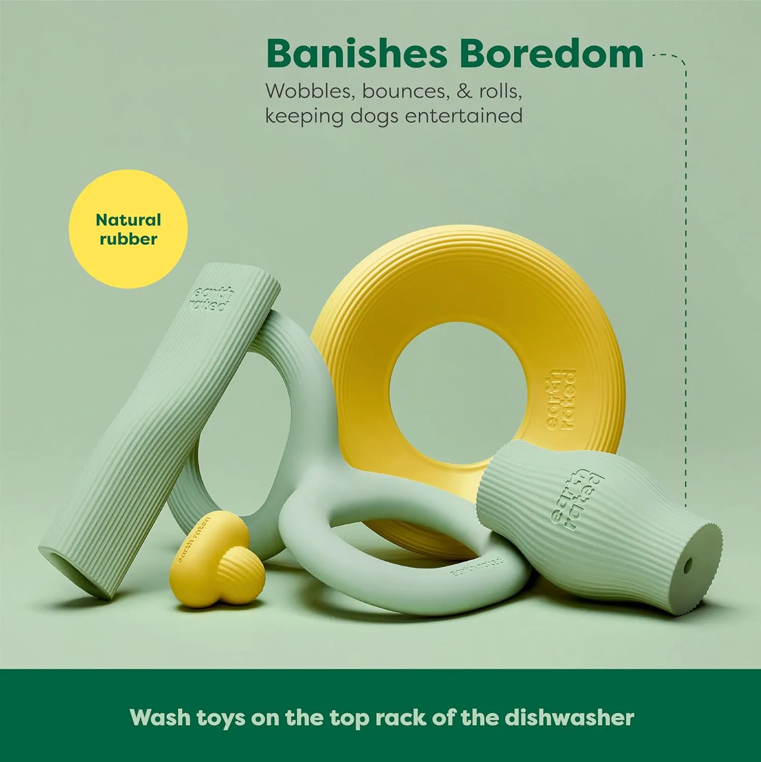 Earth Rated Treat Dispensing Dog Toys, Enrichment Toy for Adult and Puppy Dogs, Slow Feeder, Dishwasher and Freezer-Safe, Natural Rubber, Small, Green