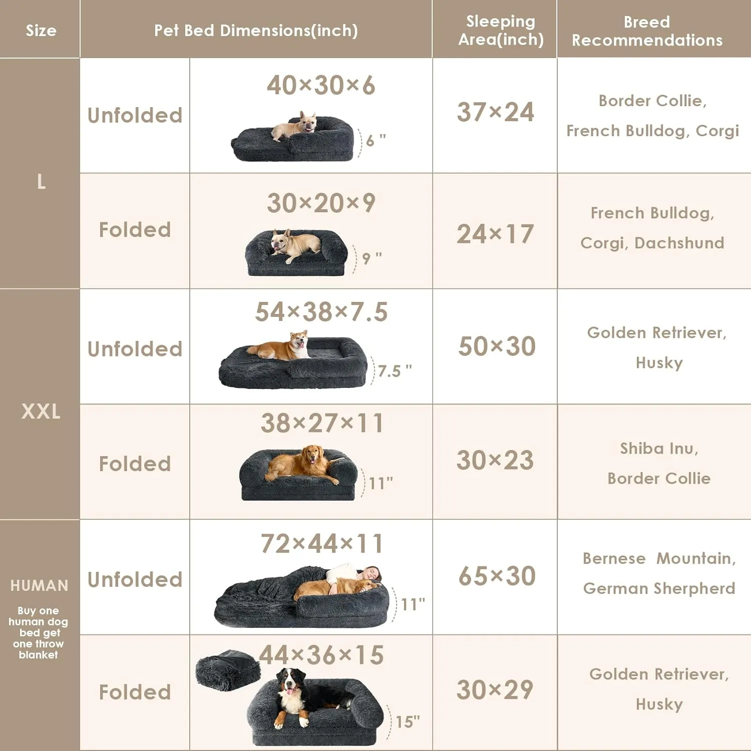 EHEYCIGA Foldable Human Dog Bed, Orthopedic Memory Foam Human Sized Dog Bed, Waterproof Pet Bed for People, Faux Fur Pet Couch for Adult, Dark Grey, 72"x44"x11"