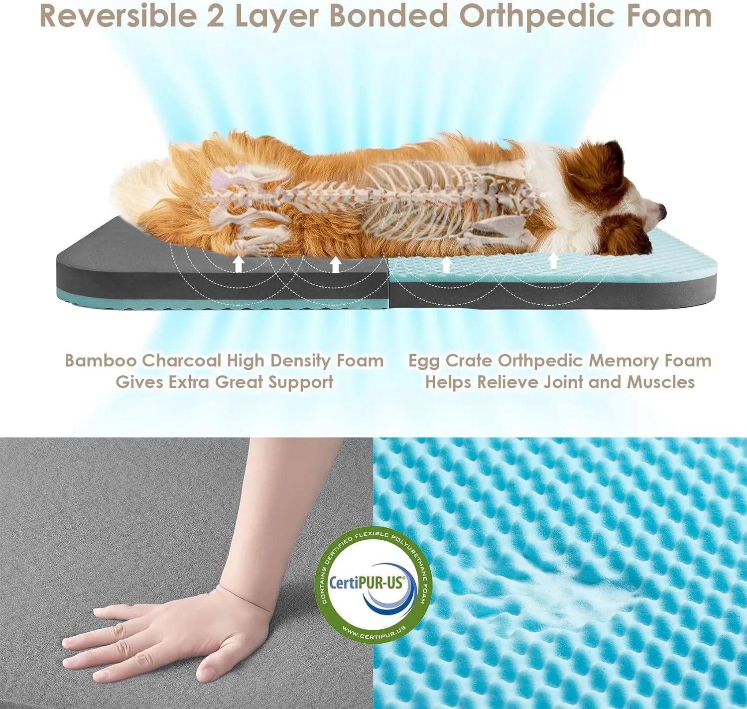 EHEYCIGA Foldable Human Dog Bed, Orthopedic Memory Foam Human Sized Dog Bed, Waterproof Pet Bed for People, Faux Fur Pet Couch for Adult, Dark Grey, 72"x44"x11"