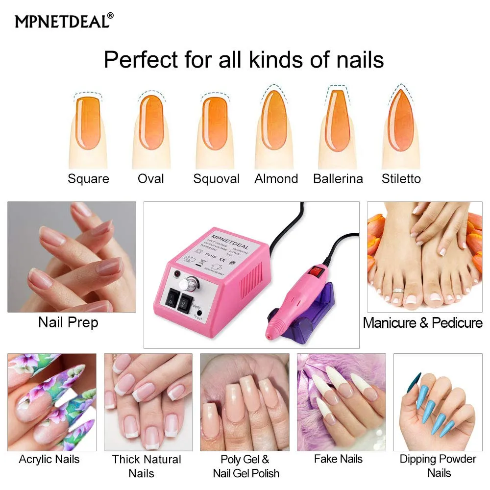 Electric Nail Drills Machine e File Dremel buffers Sanding Bands Bits for Acrylic Nails Gel Polish Glazing Art Set Polisher Grinder Filer Manicure Pedicure Kit mquina uas acrilicas Pink