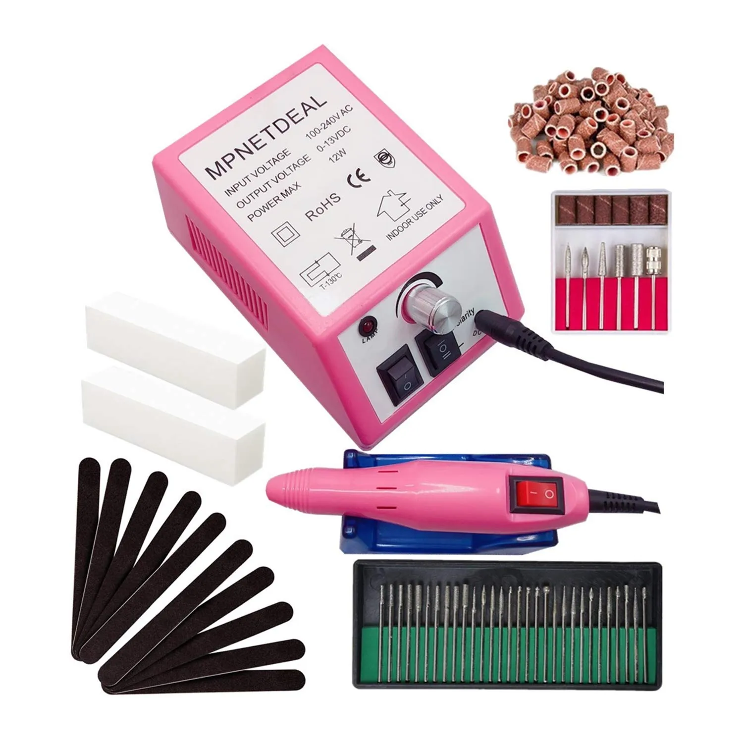 Electric Nail Drills Machine e File Dremel buffers Sanding Bands Bits for Acrylic Nails Gel Polish Glazing Art Set Polisher Grinder Filer Manicure Pedicure Kit mquina uas acrilicas Pink