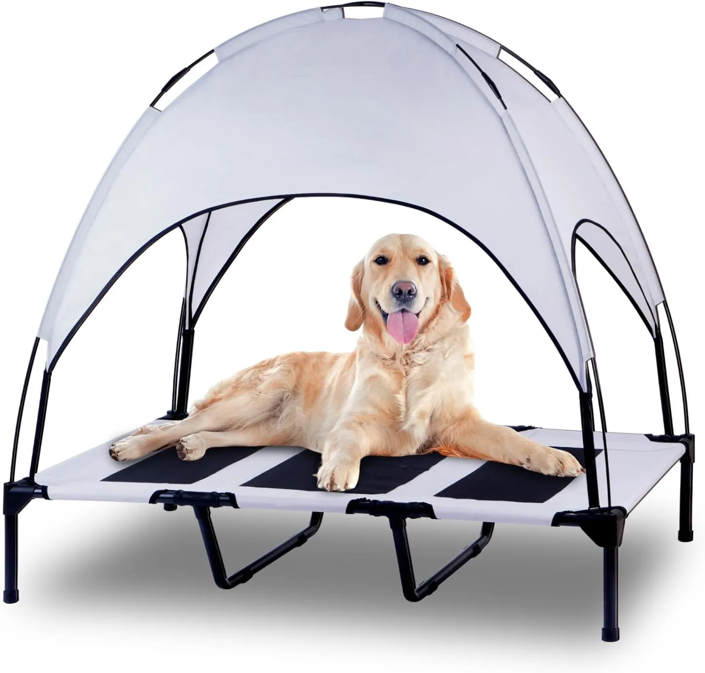 Elevated Outdoor Dog Bed with Canopy, Raised Removable Cover Cooling Dog Beds with Waterpoof Shade Dog Tent Outside Portable Dog Cot for Large Dogs Pet (Light Grey)