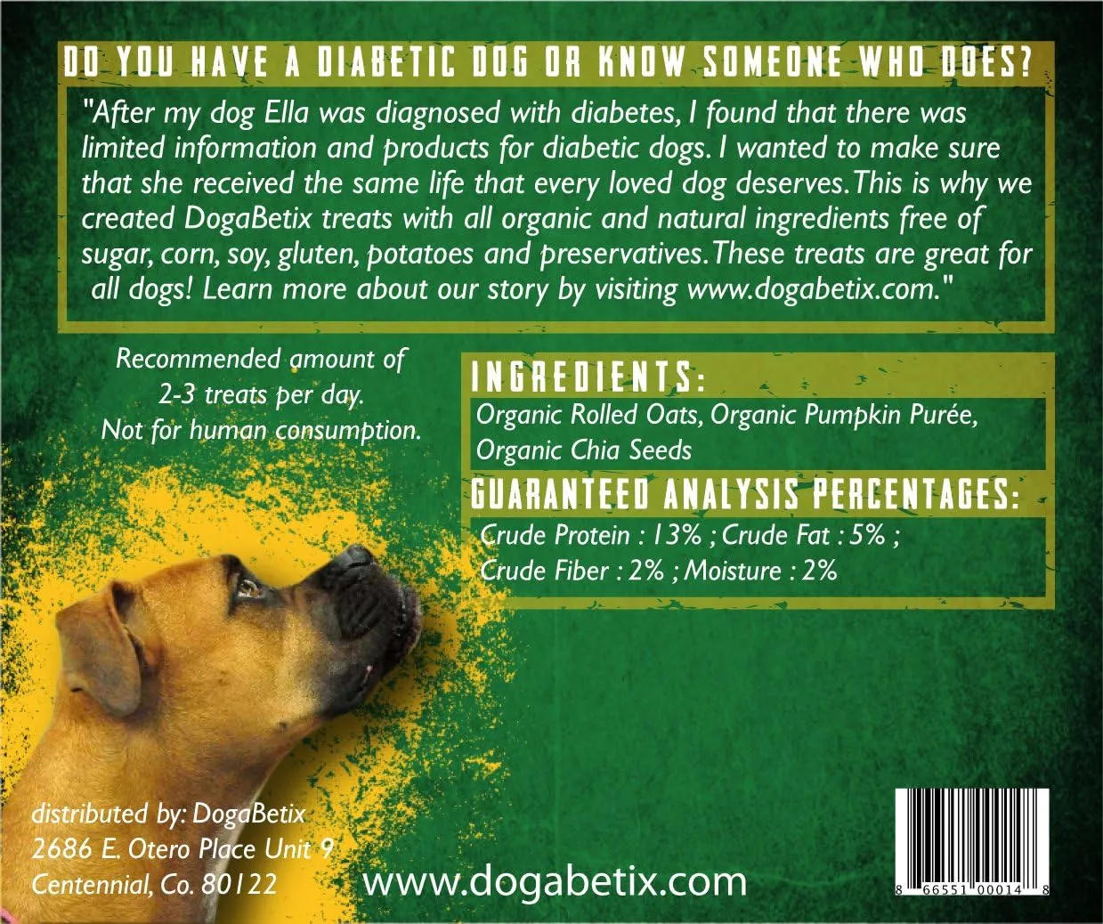 Ella's Diabetic Dog Treats Pumpkin (8oz) - Low Glycemic Ingredients - Vet Approved - Made in USA by Owners of Diabetic Dogs - Developed to Help Keep Glucose Levels Stable