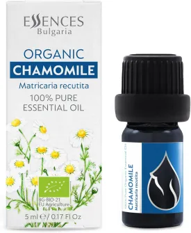 Essences Bulgaria Organic Chamomile Essential Oil - Blue 1/6 Fl Oz | 5ml | Matricaria recutita | 100% Pure and Natural | Undiluted | Therapeutic Grade | Family Owned Farm | Steam-Distilled | Non-GMO