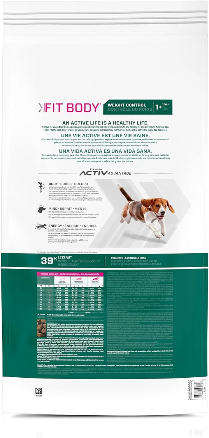 Eukanuba Fit Body Weight Control Medium Breed Dry Dog Food, 28 lb