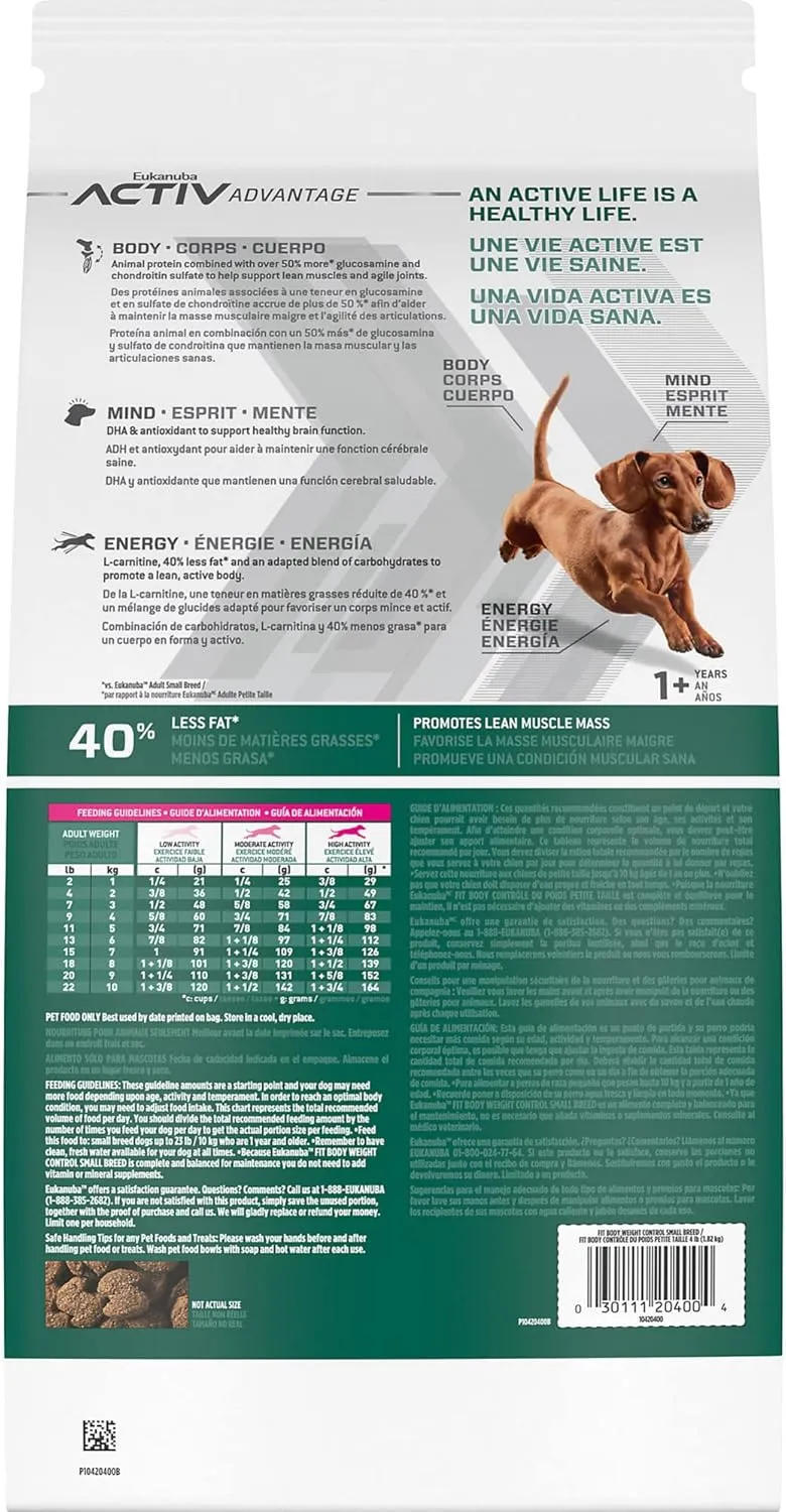 Eukanuba Fit Body Weight Control Small Breed Dry Dog Food, 4 lb