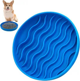 Fhiny Slow Feeder Dog Bowl Non-Slip Silicone - Blue Pet Food Dish for Fast Eaters, Dishwasher Safe