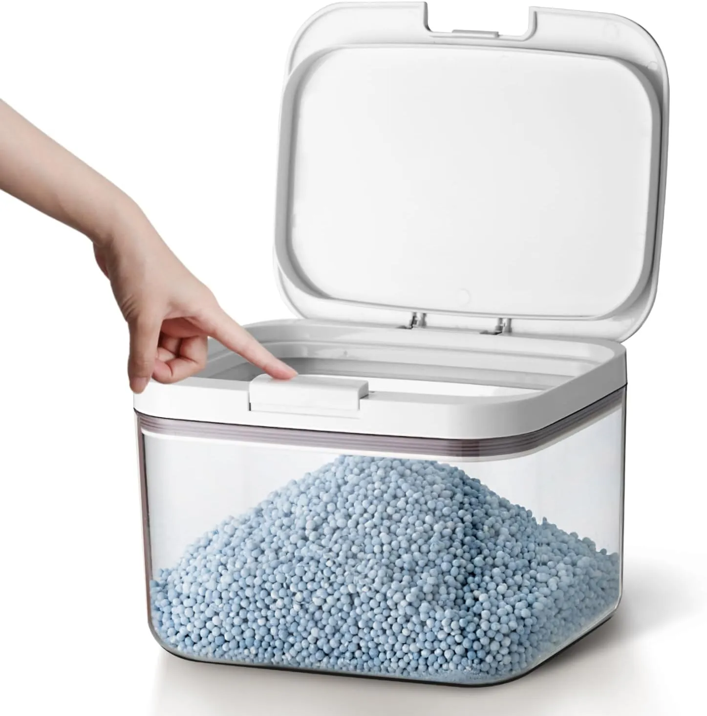 Flour sugar storage containers with One-Press Lid | BPA-Free Clear PET Airtight food container with scoop| Stackable cereal Storage Organizer 8x6.5x5.5in 2.8L/6Lbs