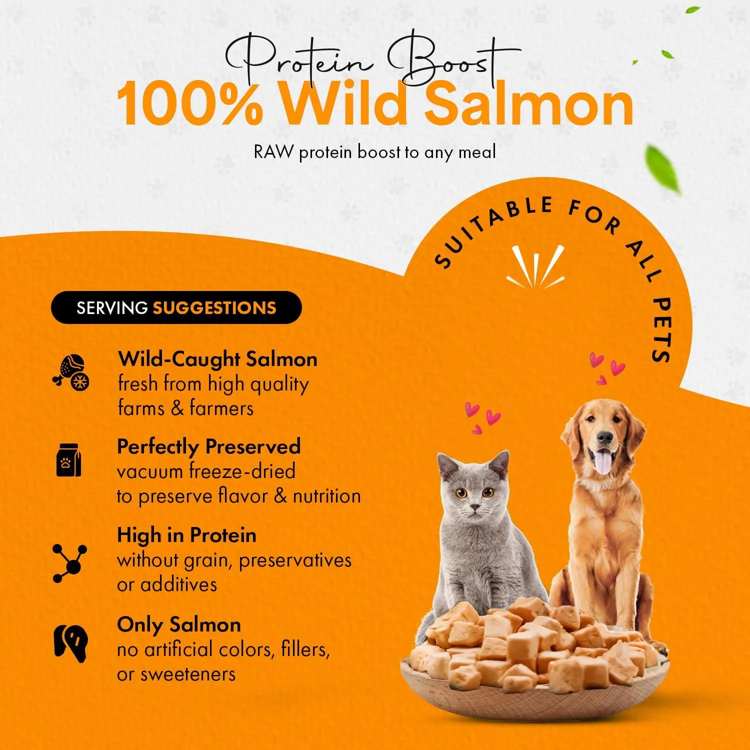 Freeze-Dried Salmon Treats for Cats & Dogs  100% Wild Caught, Single Ingredient, High-Protein, Healthy Snack  No Additives or Preservatives  1.4oz - Inspected & Tested in USA