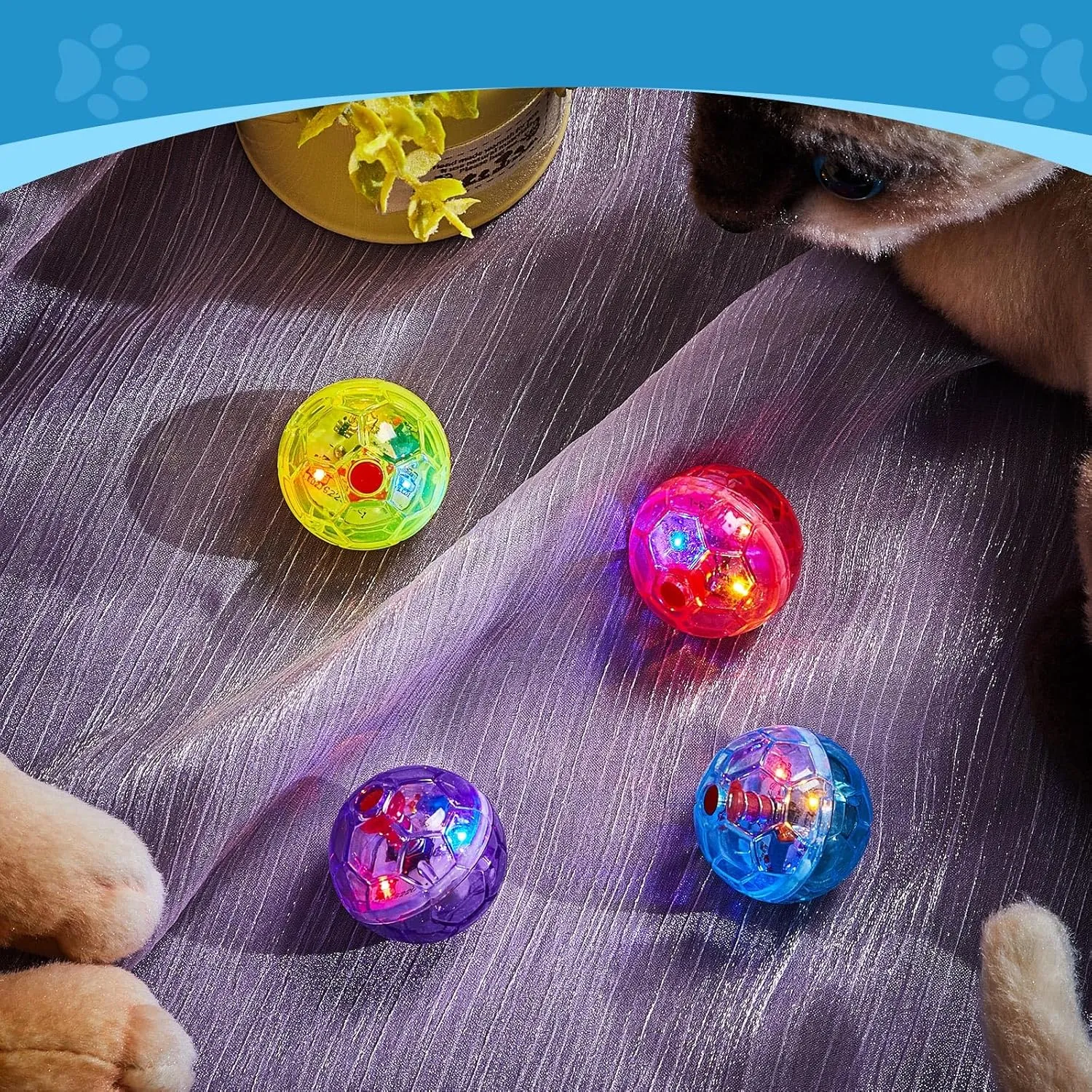 Frienda 4 Pieces Ghost Hunting Cat Ball Motion Light up Cat Balls LED Motion Activated Pet Ball Motion Light up Interactive Toys Pet Glowing Mini Running Exercise Ball Toys(Bright Color)