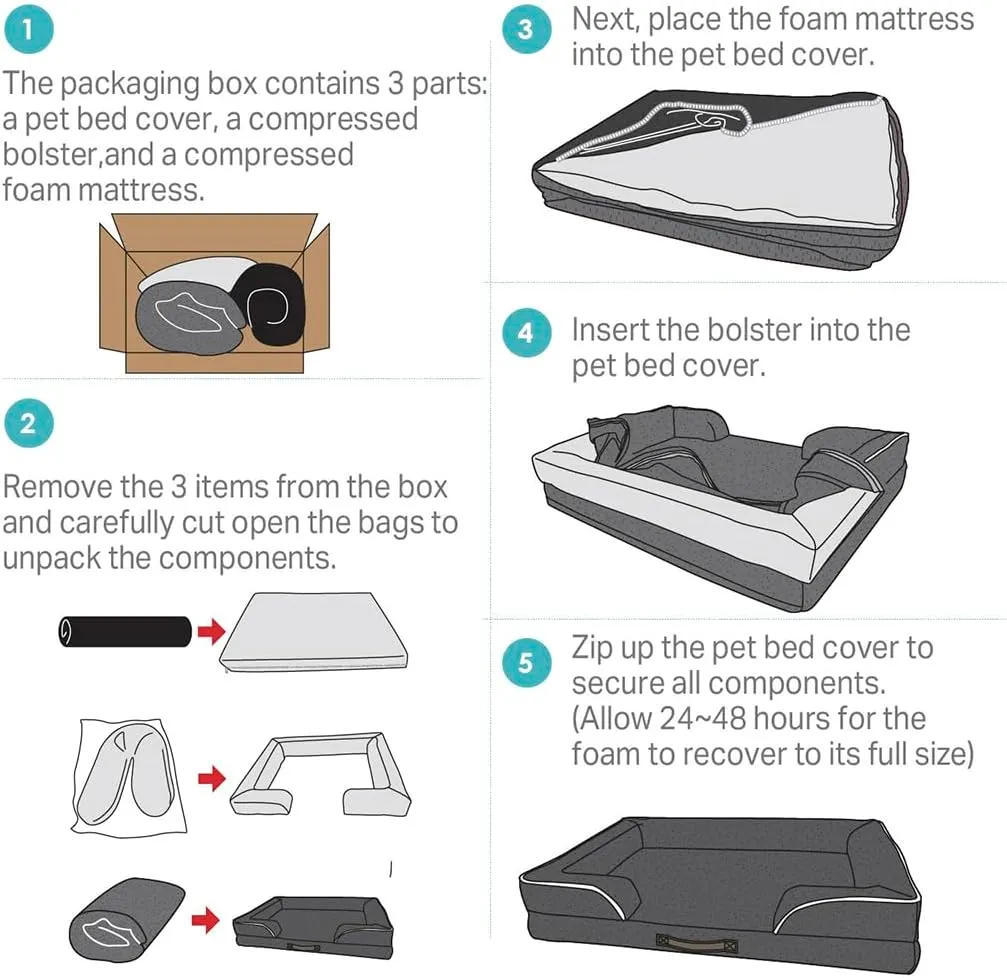 Friends Forever Orthopedic Dog Bed for Extra Large Dogs, Waterproof Memory Foam Dog Sofa Bed XL with Removable Washable Cover, Ally Grey, 42x32x7