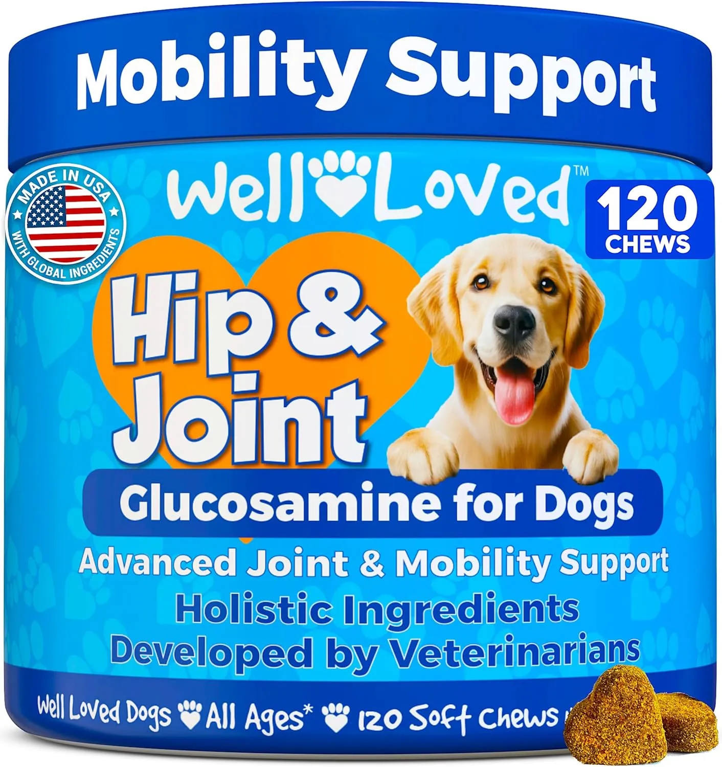 Glucosamine for Dogs - Joint Supplement for Dogs, Made in USA, Vet Developed, Glucosamine Chondroitin, Hip and Joint Chews with MSM, Large Breed, Pain Relief, 120 Chews