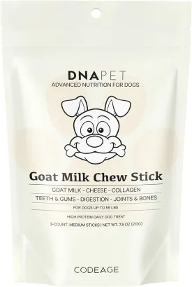Goat Milk Chew Sticks for Dogs Supplement - High Protein, Beef Collagen, Cheese & Probiotics - Medium Dogs 20 to 55 Lbs - Non-GMO, Gluten-Free, Grain-Free, Air-Dried & Handcrafted - 3-Count