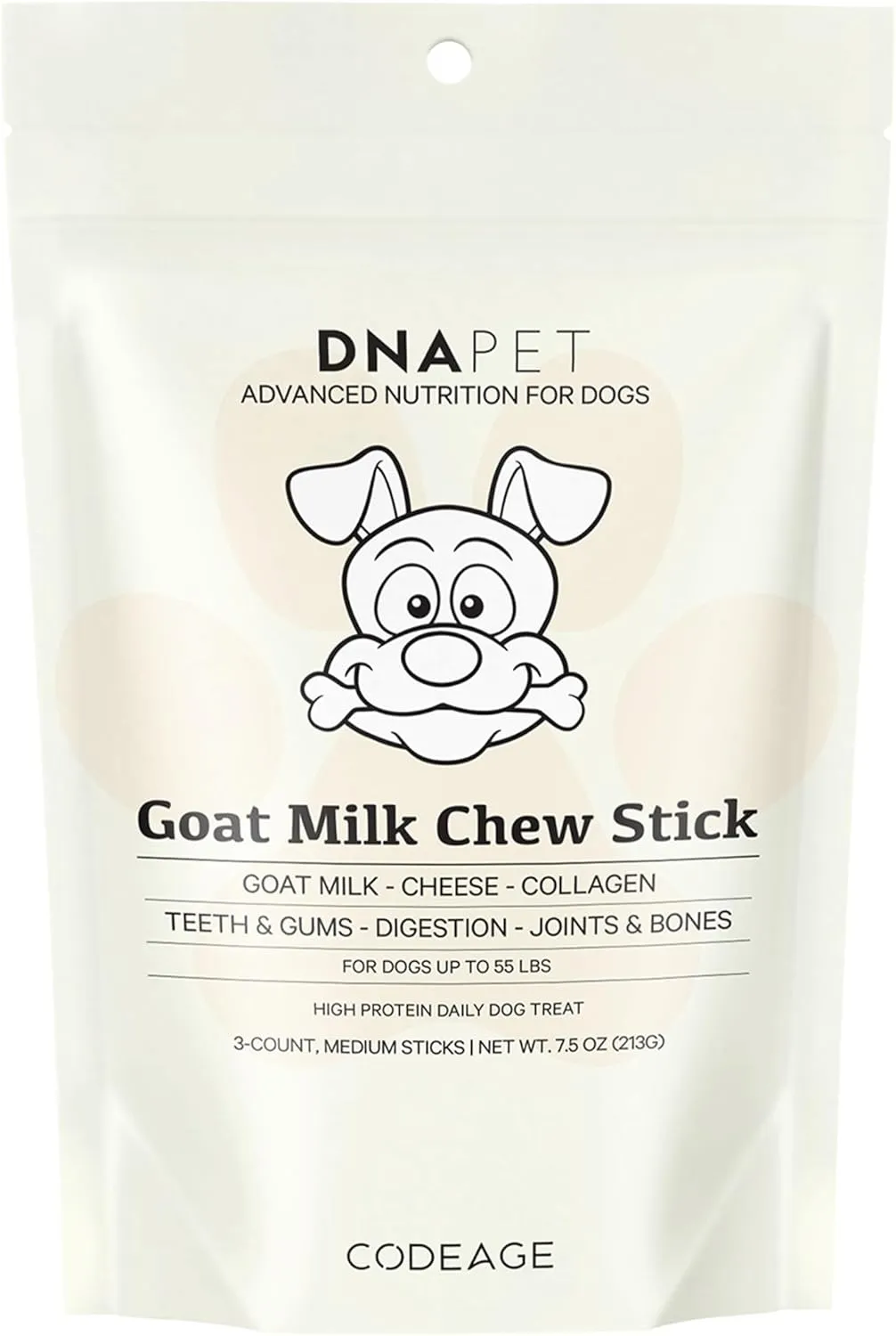 Goat Milk Chew Sticks for Dogs Supplement - High Protein, Beef Collagen, Cheese & Probiotics - Medium Dogs 20 to 55 Lbs - Non-GMO, Gluten-Free, Grain-Free, Air-Dried & Handcrafted - 3-Count