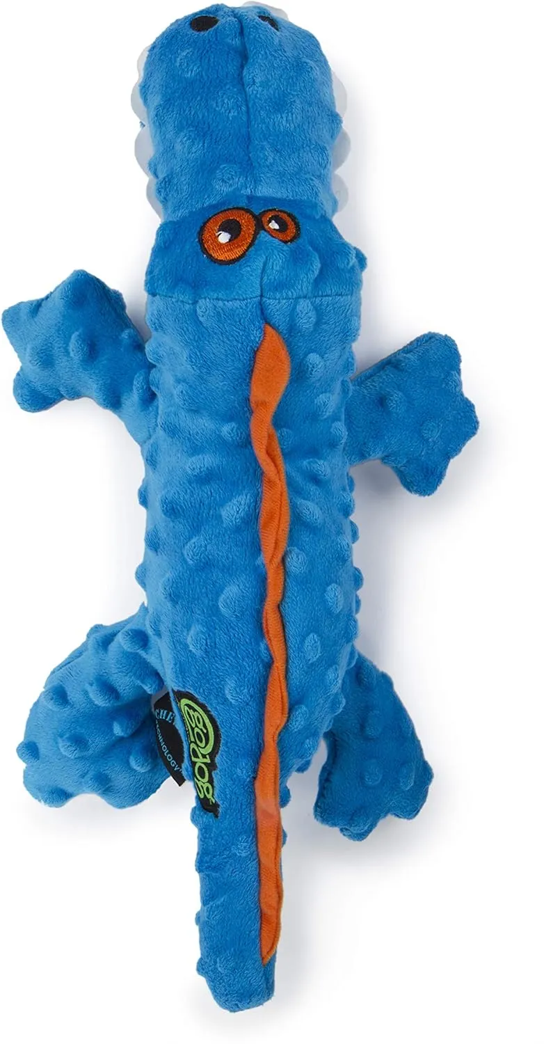 goDog Gators Squeaky Plush Dog Toy, Chew Guard Technology - Blue, Large