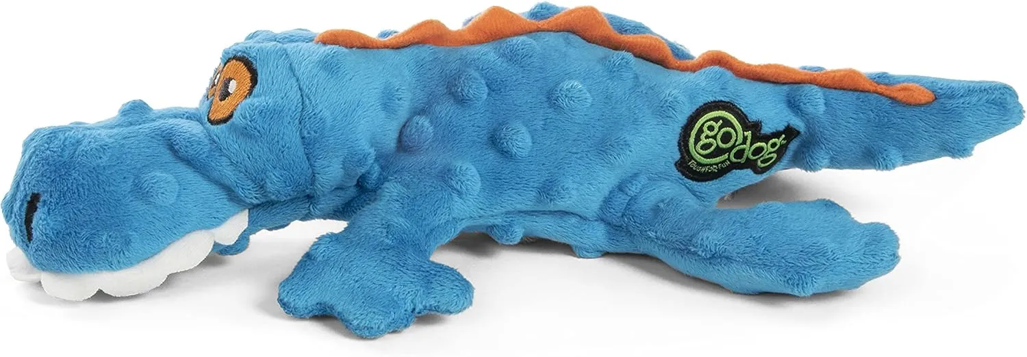 goDog Gators Squeaky Plush Dog Toy, Chew Guard Technology - Blue, Large
