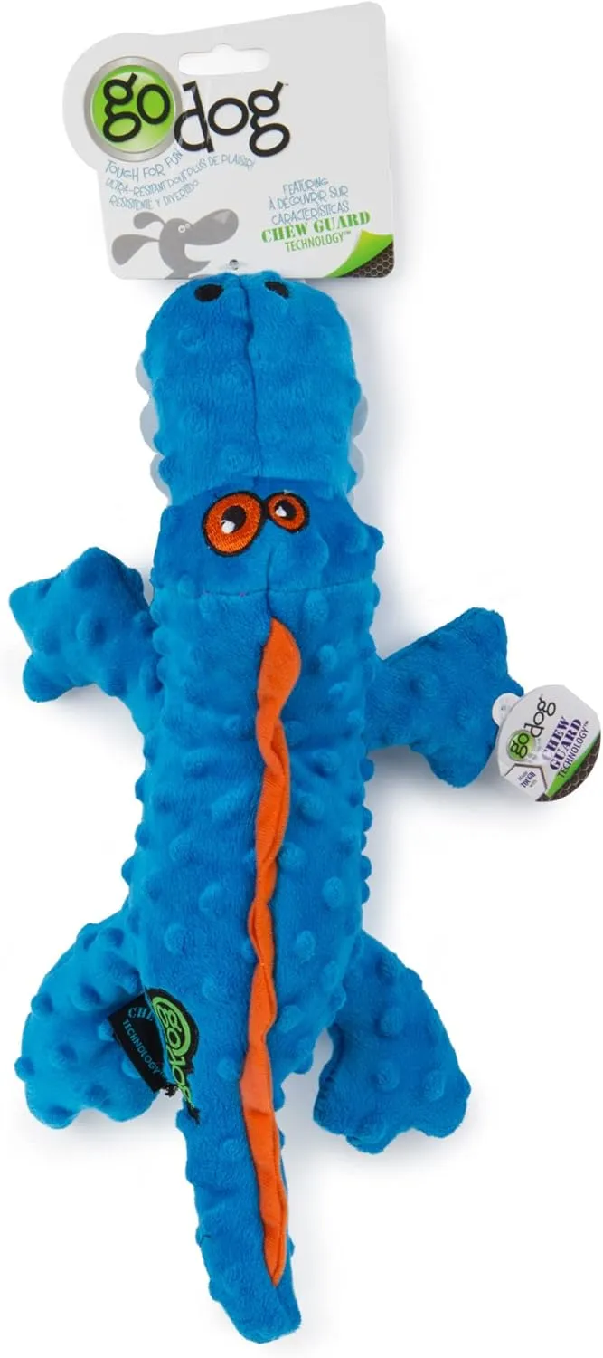 goDog Gators Squeaky Plush Dog Toy, Chew Guard Technology - Blue, Large