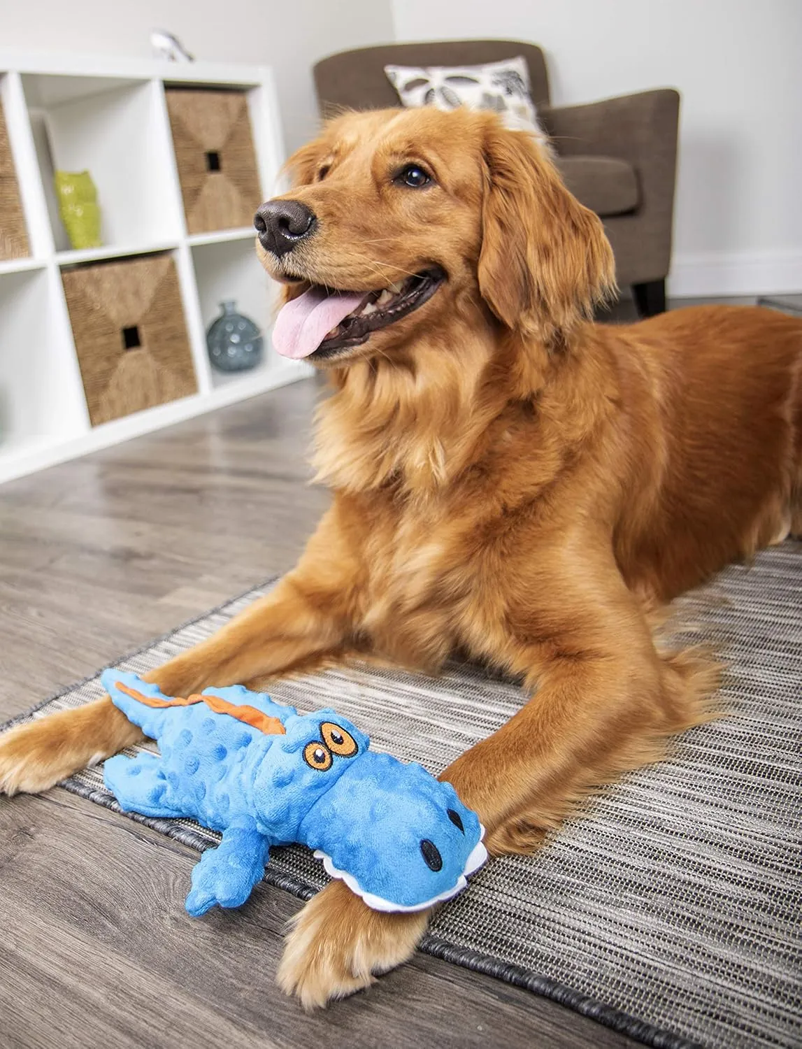 goDog Gators Squeaky Plush Dog Toy, Chew Guard Technology - Blue, Large