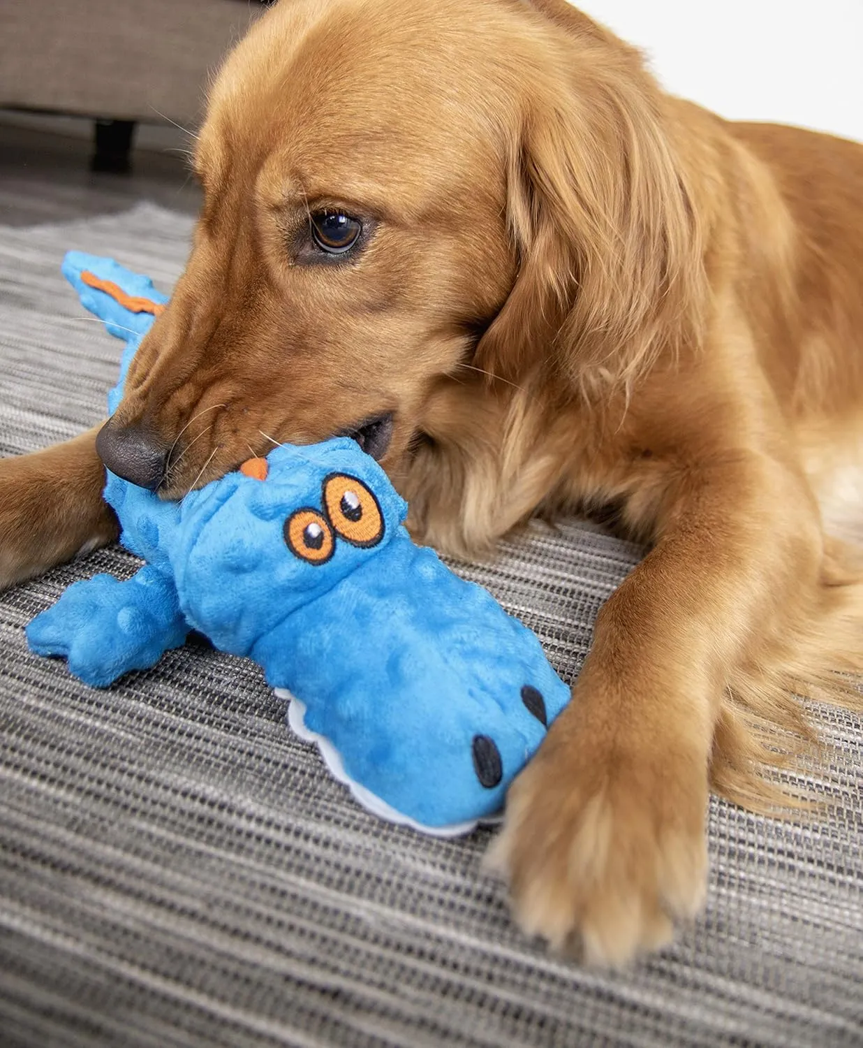 goDog Gators Squeaky Plush Dog Toy, Chew Guard Technology - Blue, Large