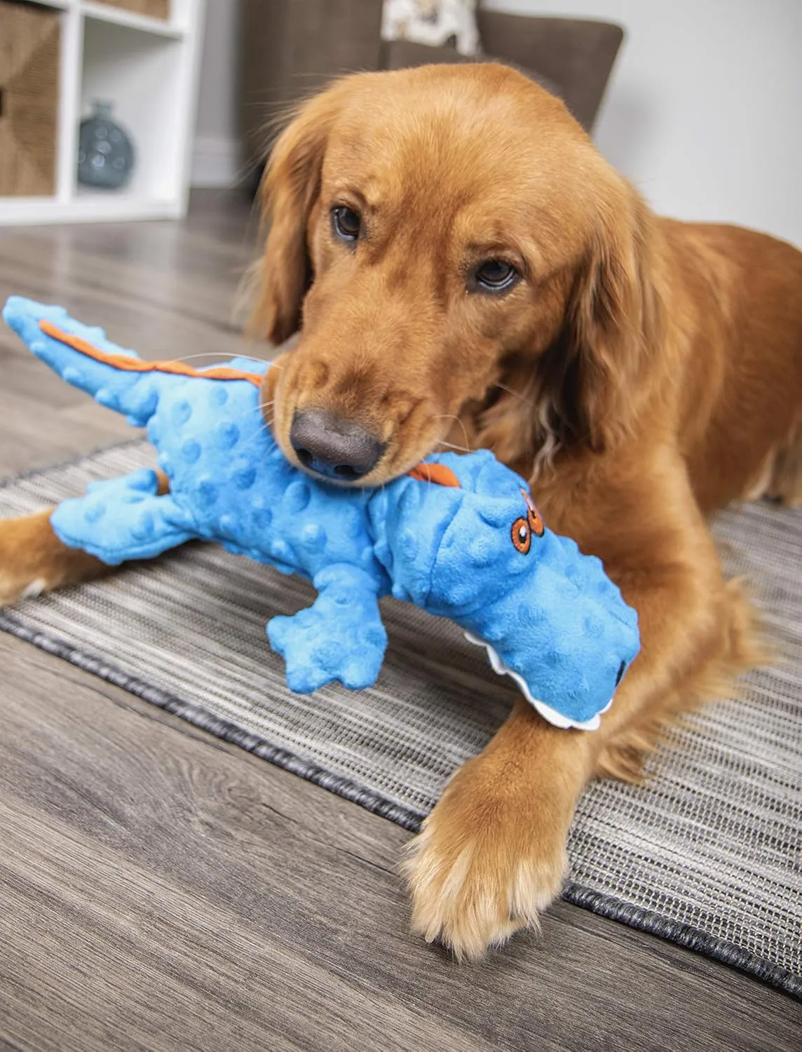 goDog Gators Squeaky Plush Dog Toy, Chew Guard Technology - Blue, Large
