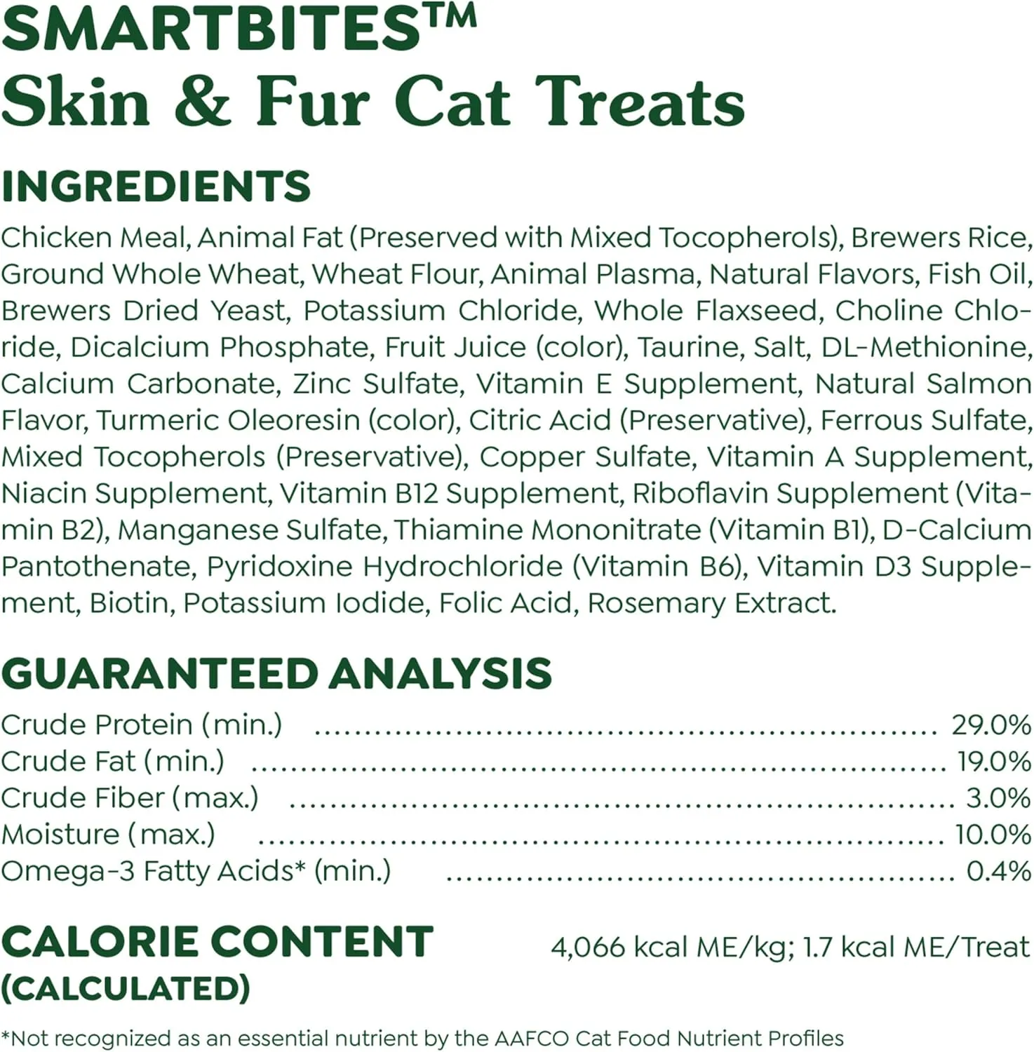 Greenies Feline Smartbites Skin & Fur Health Crunchy and Soft Natural Cat Treats, Salmon Flavor, 4.6 oz. Pouch