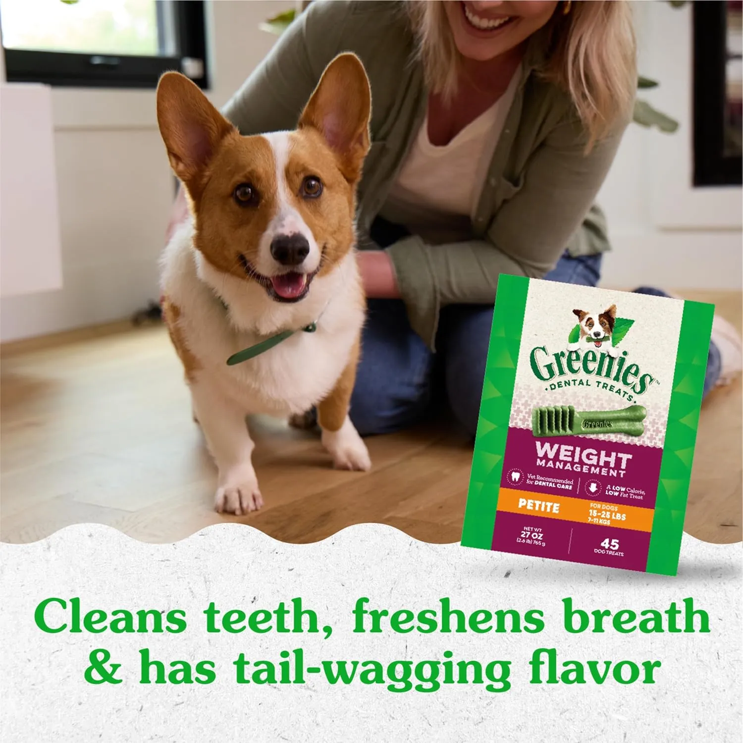 Greenies Weight Management Petite Natural Dog Dental Care Chews Weight Control Dog Treats, 27 oz. Pack (45 Treats)