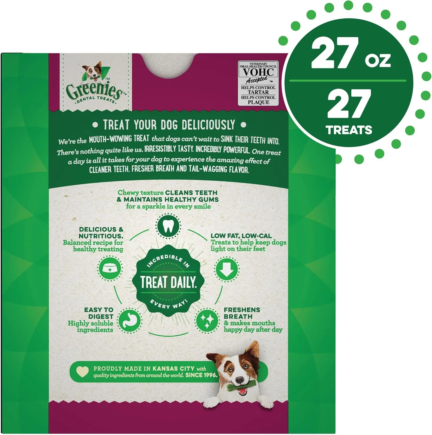 Greenies Weight Management Regular Natural Dog Dental Care Chews Weight Control Dog Treats, 27 oz. Pack (27 Treats)